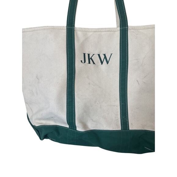 L.L.Bean Boat and Tote bag with green trim and the embroidered initials "JKW" - Picture 2 of 7